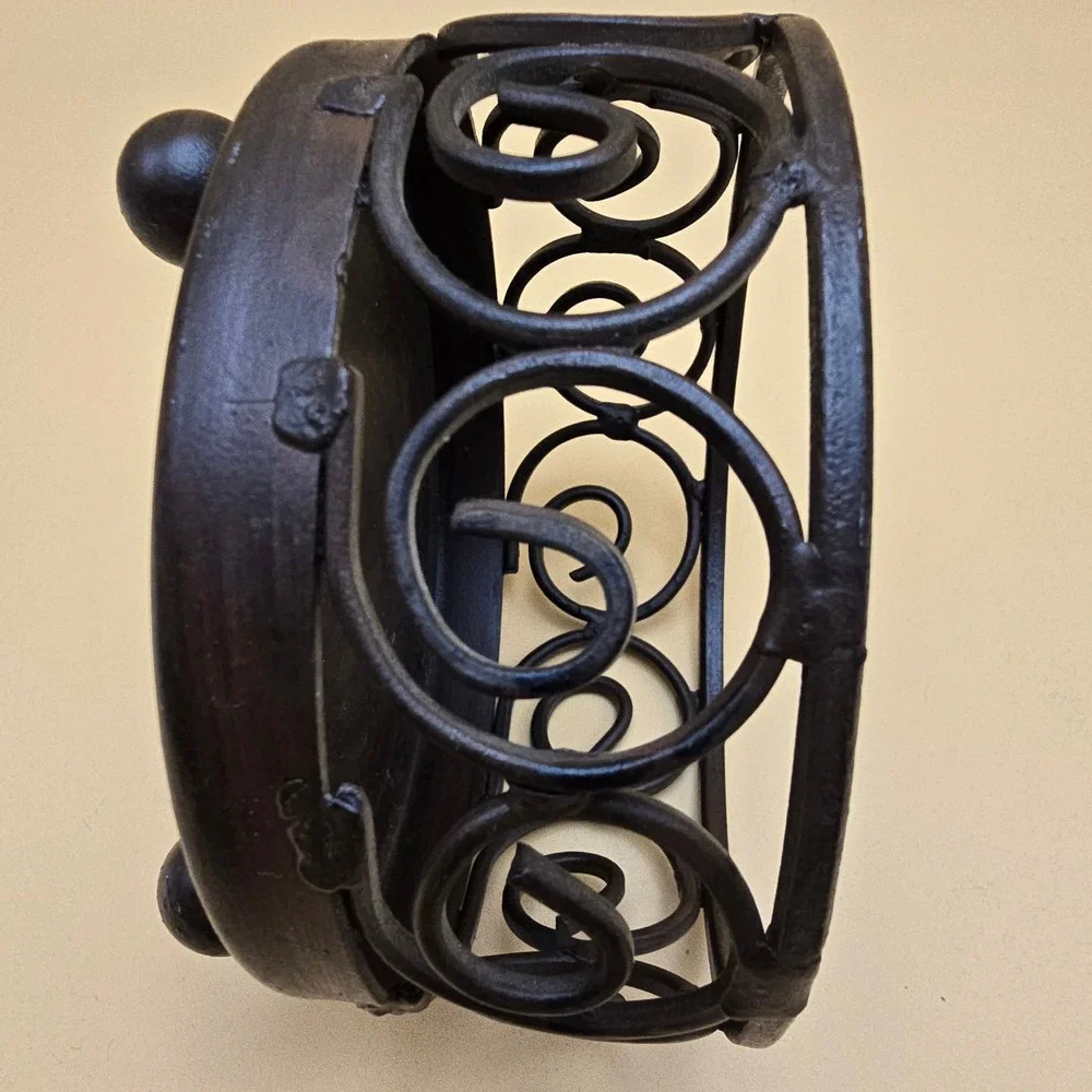 Wrought Iron Scrollwork Candle Holder Stand Ball Feet‎ Dark Bronze 4.5 Inch